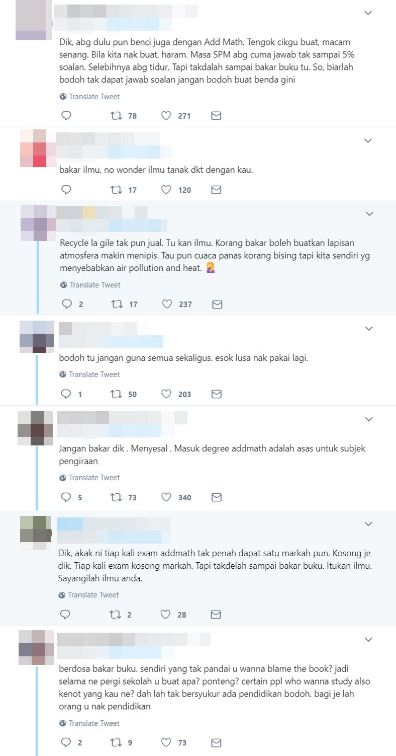 "Sendiri tak pandai nak salahkan buku?" - Pelajar Bakar 