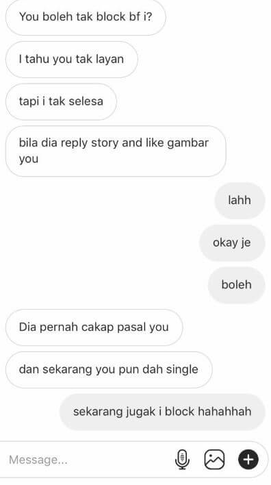 Boleh Tak You Block Bf I Meluatnya Baca Mesej Gf Kawan Lama