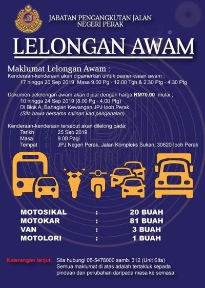 therell be a jpj lelong on 105 vehicles with prices starting from rm50 this sept 25 world of buzz 3