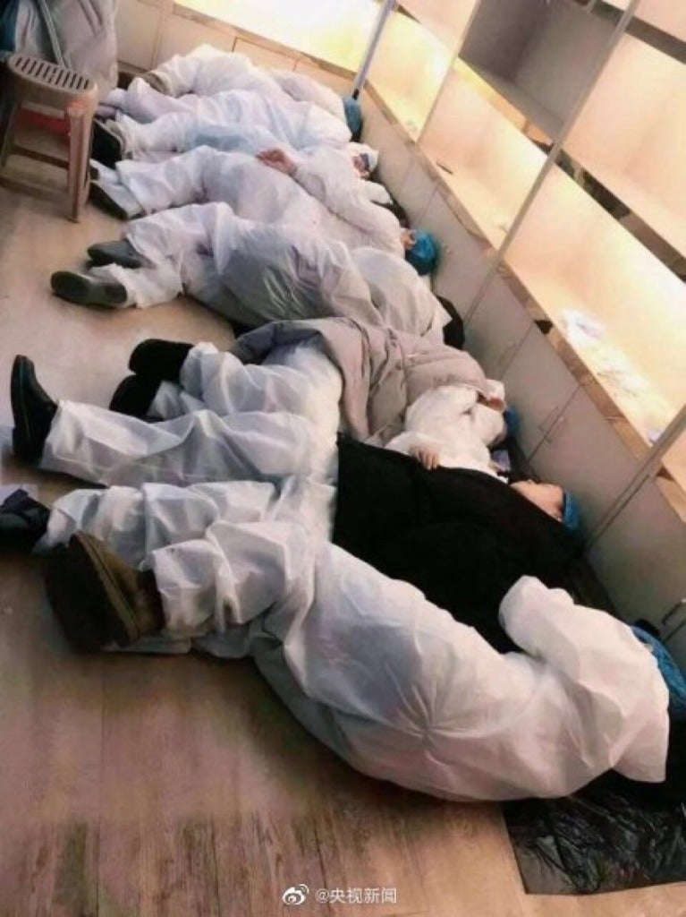 Medical Staff Exhausted From Treating Wuhan Patients Sleep On Hospital Floors Chairs World Of Buzz 767X1024 1