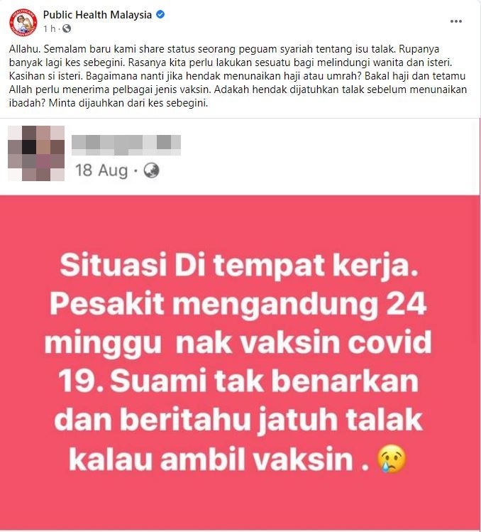 Isteri Hamil Jatuh Talak Jika Ambil Vaksin