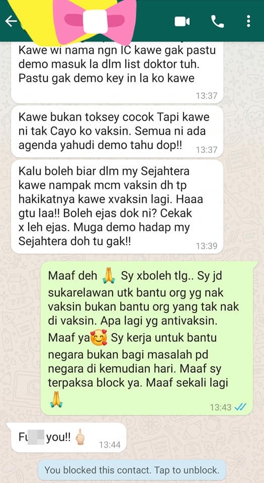 Marah Tak Tolong Tukar Status Vaksin