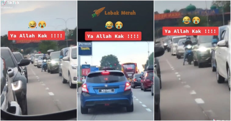 ft penunggang motor berhenti dengan kereta