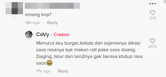 sebab tak mahu makan sos