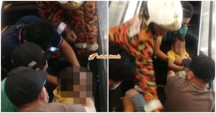 Kaki kanan Budak Lelaki Tersepit Dalam Eskalator