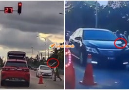 Tindakan Akak RELA Baling Kayu Hempuk Kereta Langgar Lampu Isyarat Merah