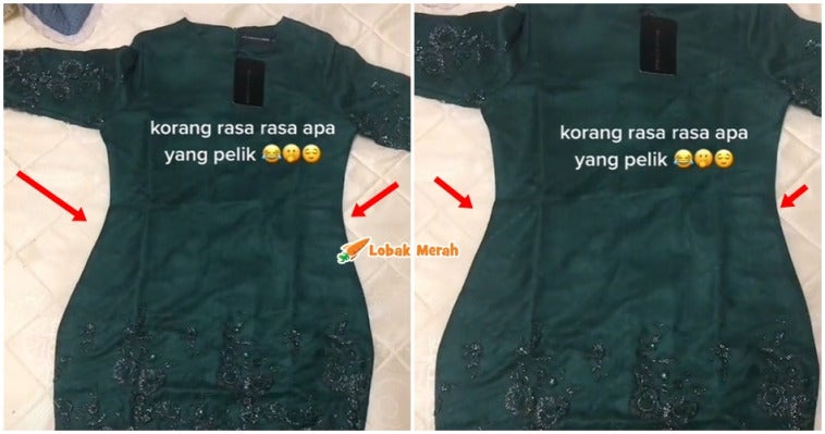 Wanita Frust Beli Baju Raya Cutting Beza Kiri Kanan
