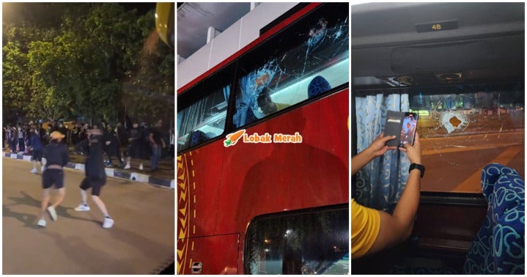 fans terengganu baling batu bas selangor