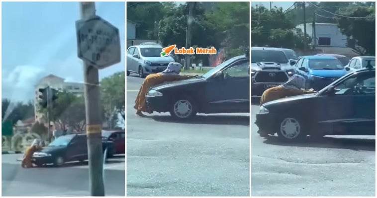 Wanita Aksi Bahaya Tahan Kereta Bergerakkk