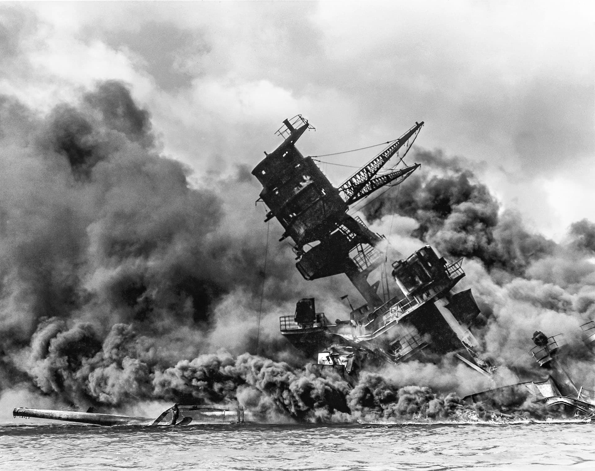 The USS Arizona BB 39 burning after the Japanese attack on Pearl Harbor Dec 7th 1941 wikimedia