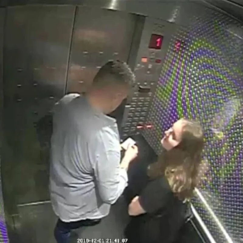 jesse kempson and grace millane in an elevator