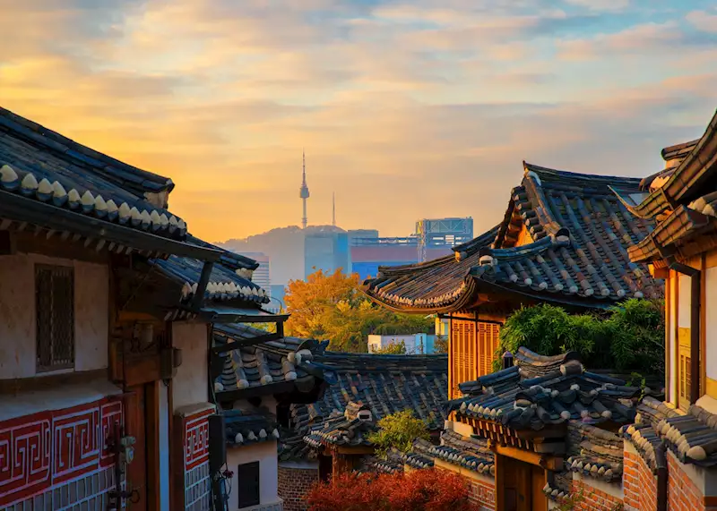 15974366 Sunrise Over Traditional Shop Houses In Seoul