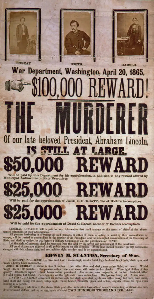 Broadside Reward Capture Pres John Wilkes Booth 1865.Jpg