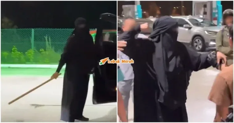wanita buat kecoh di stesen minyak