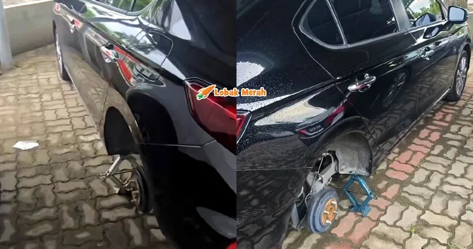 2 Tayar Sebuah Kereta Honda Dicuri Ketika Diparkir Di Tempat Letak Kereta Berbayar