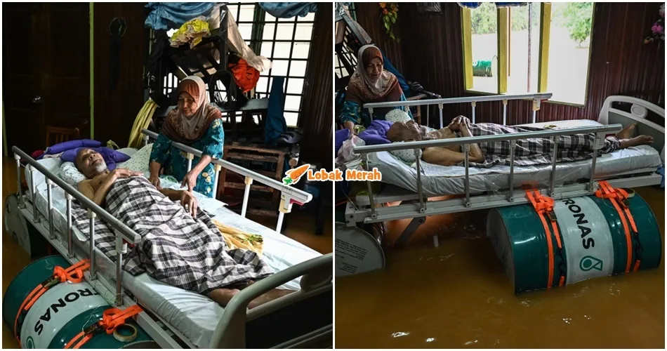 Rumah Dilanda Banjir, Usaha Pemuda Ini Ikat Tong Dram Bawah Katil Untuk Bapa Terlantar Sakit Membuahkan Hasil