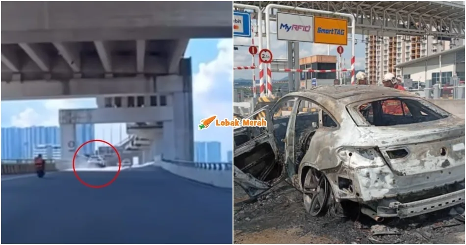 Kereta Mercedes Terbakar, Pemandu Didakwa Suspek Langgar Lari Motosikal?