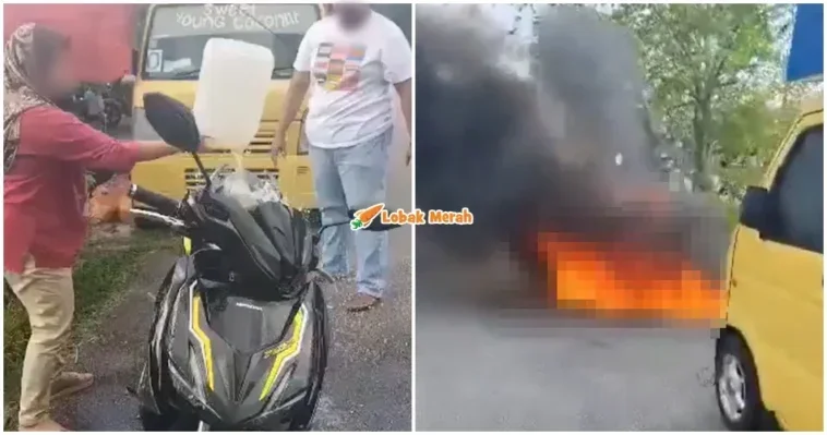 wanita bakar motosikal kena tarik