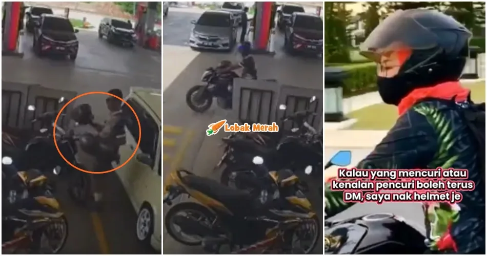 “Helmet saya beli dengan arwah bapa” – Wanita Rayu Pencuri Di Stesen Minyak Pulangkan Topi Keledar