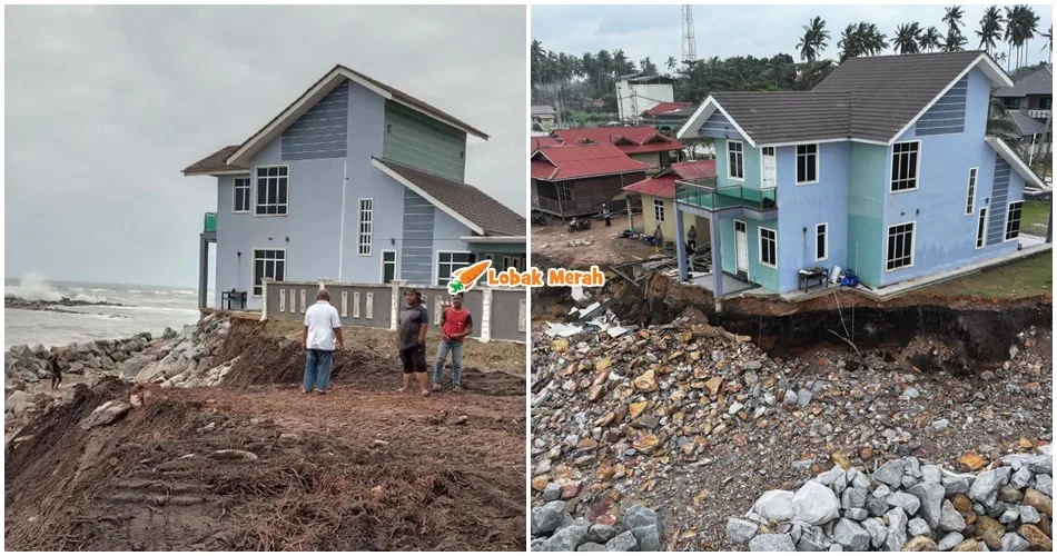 Pemilik Rumah Banglo Biru Terharu, Orang Ramai Sumbang Bongkah Batu & Tanah Untuk Tambat Hakisan Pantai