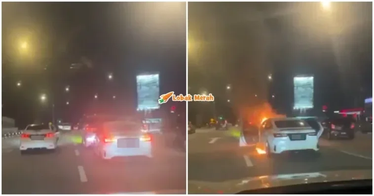 kereta terbakar suami simba petrol