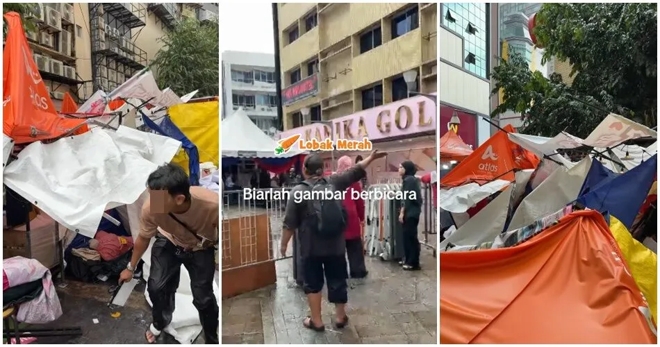 Peniaga Bazar Jalan TAR Hamun DBKL Lepas Khemah Niaga Rosak Akibat Dilanda Ribut