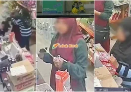 2 beranak tampar tarik tudung cashier