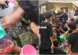 penduduk berebut ambil dan minum air ajaib dari tanah