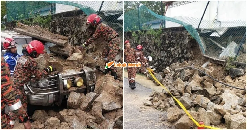 Tembok Sekolah Runtuh, Jejaskan 2 Buah Kenderaan & Sebahagian Bangunan Sekolah