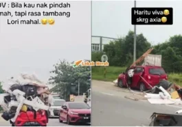 axia merah angkut barang atas kereta