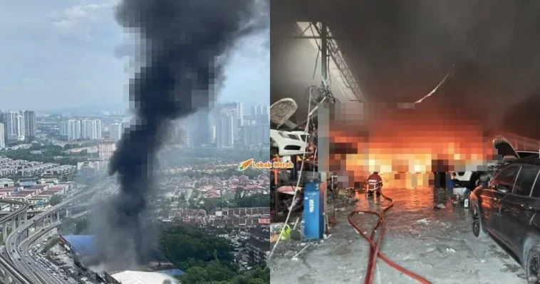 kebakaran bengkel motosikal dan kereta