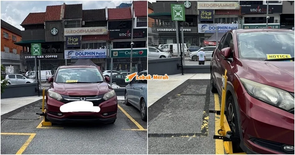 kereta kena clamp tayar terkeluar dari kotak parkir