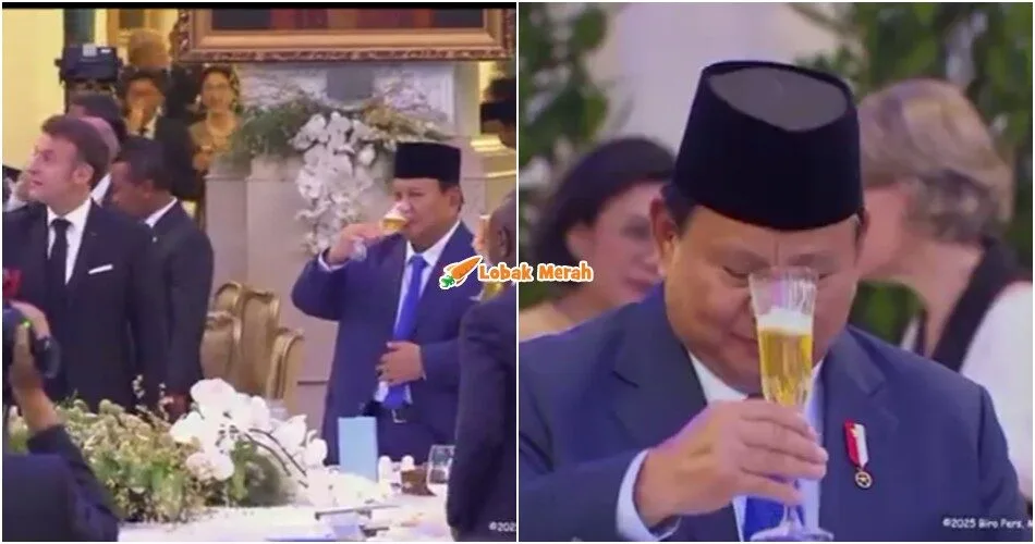 “Itu minuman apa?” – Angkat Gelas Untuk Presiden Perancis, Netizen Persoal Minuman Yang Diteguk Prabowo