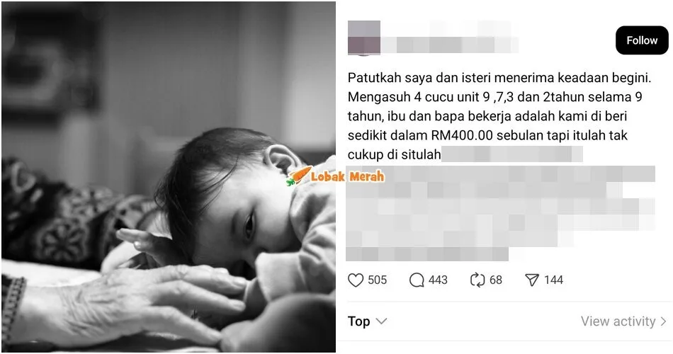 “Diberi RM400 sebulan” – Atuk Mengadu Di Media Sosial Kena Jaga 4 Cucu Undang Perhatian Netizen