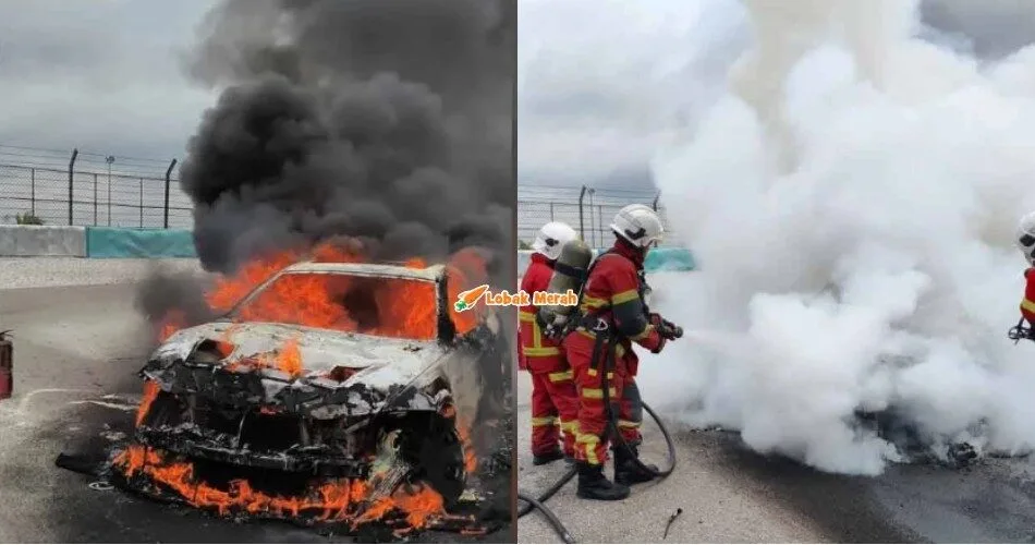 Terbak*r Ketika Perlumbaan di Litar Sepang, Sebuah Kereta Mewah Musnah Dijilat Api