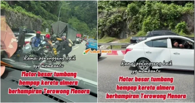 pemandu tenang kereta kena hempap motor