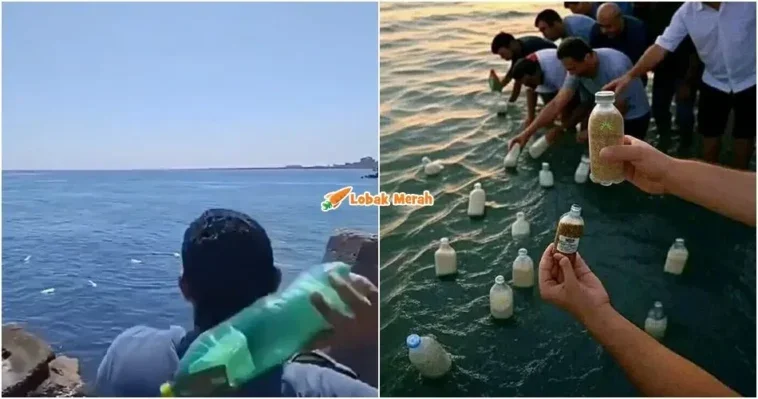 warga mesir hanyur botol ke laut untuk penduduk gaza