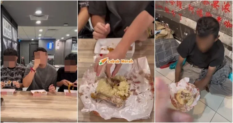 3 lelaki biadab beri nasi tulang ayam kepada gelandangan