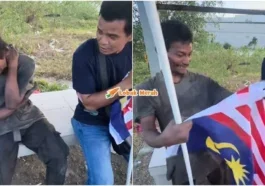 lelaki oku mental pasang bendera betul