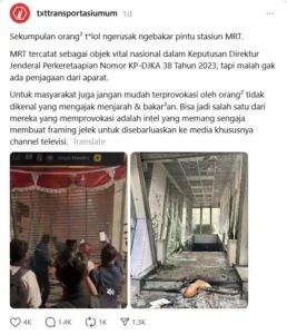 stesen mrt indonesia rosak akibat protes