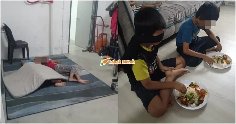 anak kembar tidur di kaki lima flat