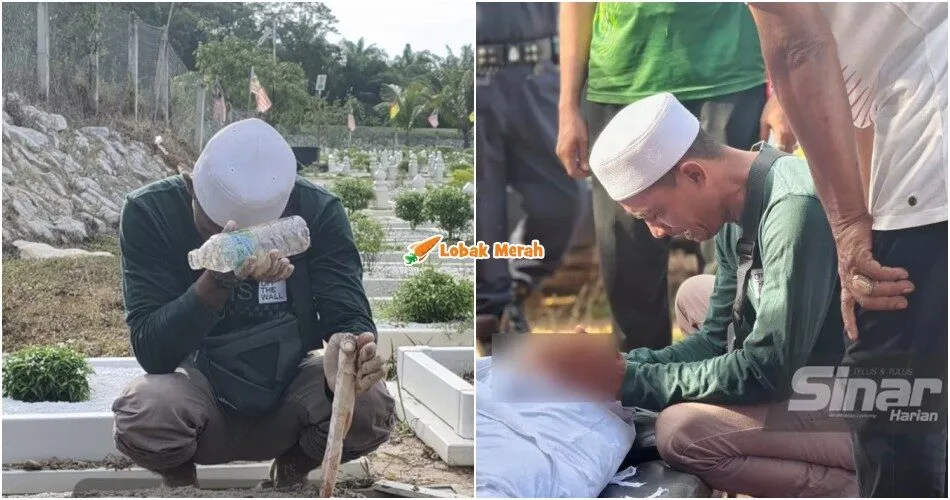 “Pakcik minta maaf” – Lelaki Menangis Di Kubur Dua Beradik Lemas Di Sungai Linggi