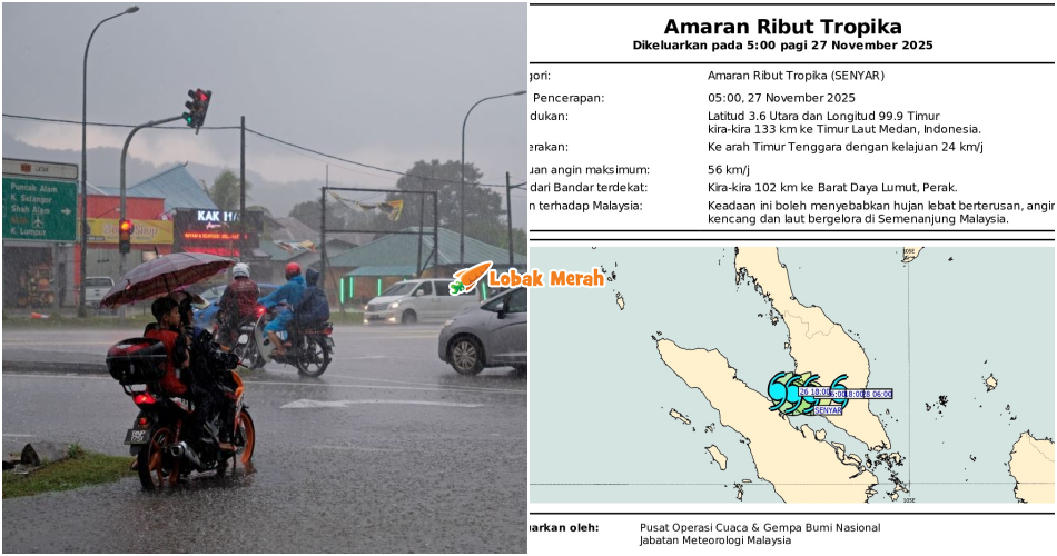 Jarang Berlaku! MET Malaysia Keluarkan Amaran Ribut Tropika, Bawa Ancaman Hujan Lebat & Angin Kencang
