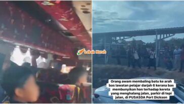 bas rombongan dibaling batu orang awam