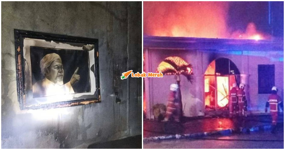 Gambar Almarhum Tok Guru Nik Aziz Terselamat Meskipun Bangunan Milik PAS Di Kelantan Hangus Terbakar
