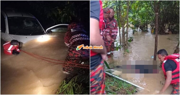 warga emas dihanyut redah banjir bersama anak