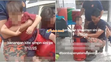 budak tersangkut celah tong gas