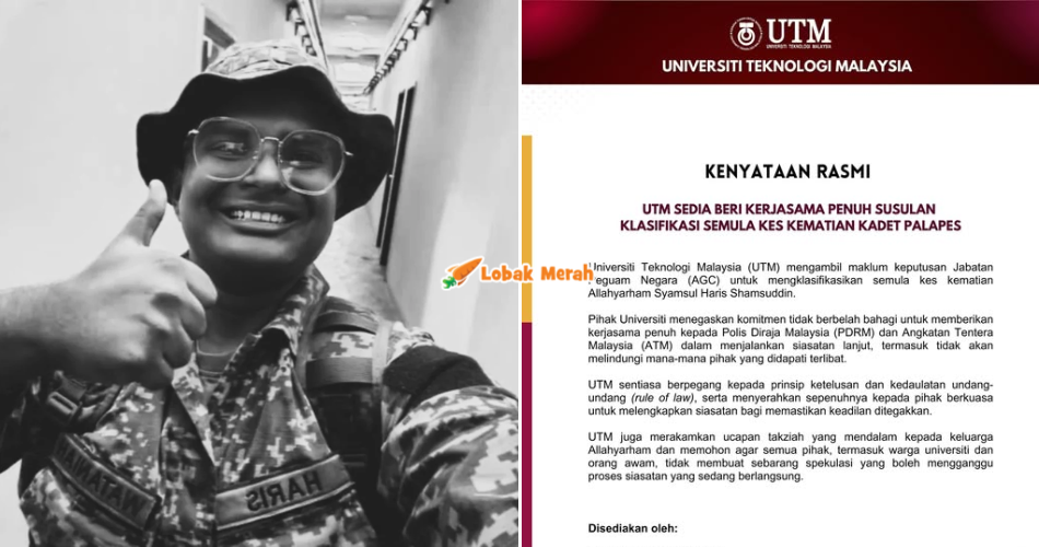 Kematian Kadet Palapes Diklasifikasi Sebagai Kes B*nuh, UTM Akan Beri Kerjasama Penuh Untuk Siasatan