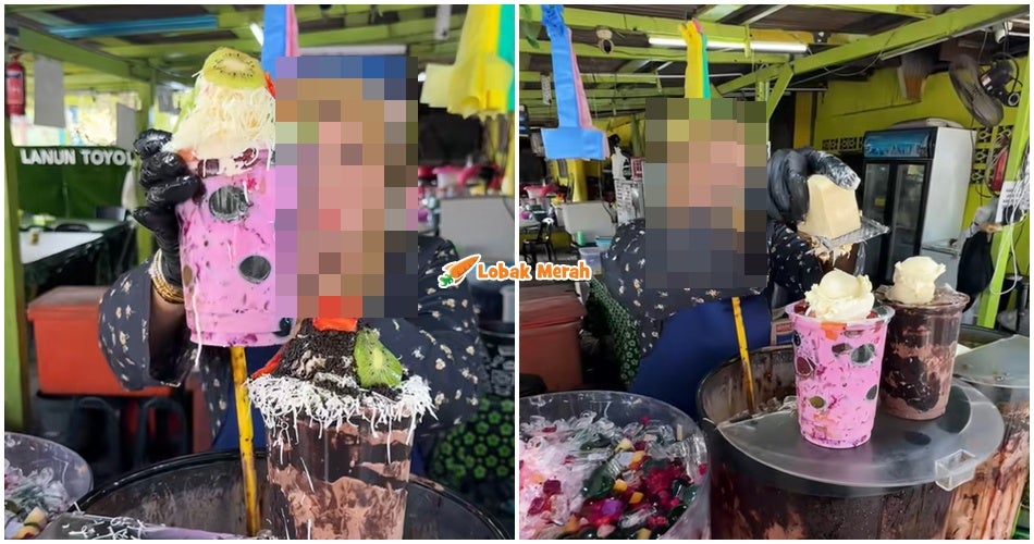 Jual Air Manis, Letak Topping Aiskrim & ‘Cheese’, Ramai Gerun Lihat Peniaga Bancuh Air Ini