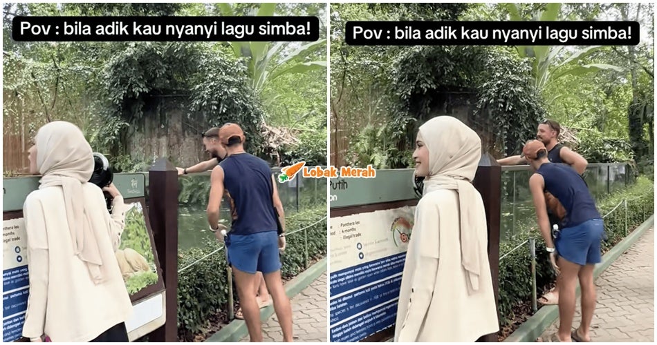 “Malu sampai ke sini” –  2 Mat Salleh Tak Tahan Lihat Gelak Wanita Nyanyi Lagu ‘Lion King’ Depan Singa